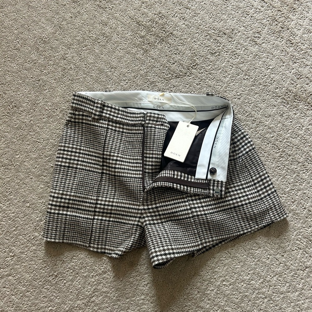 Doen Black and White Houndstooth Shorts